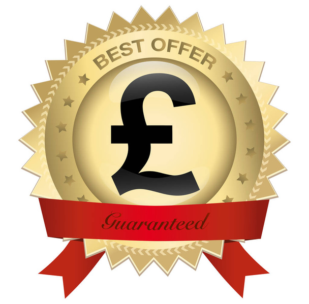 Best offer seal or icon with red banner and Pound Sterling symbol - Vector, Image
