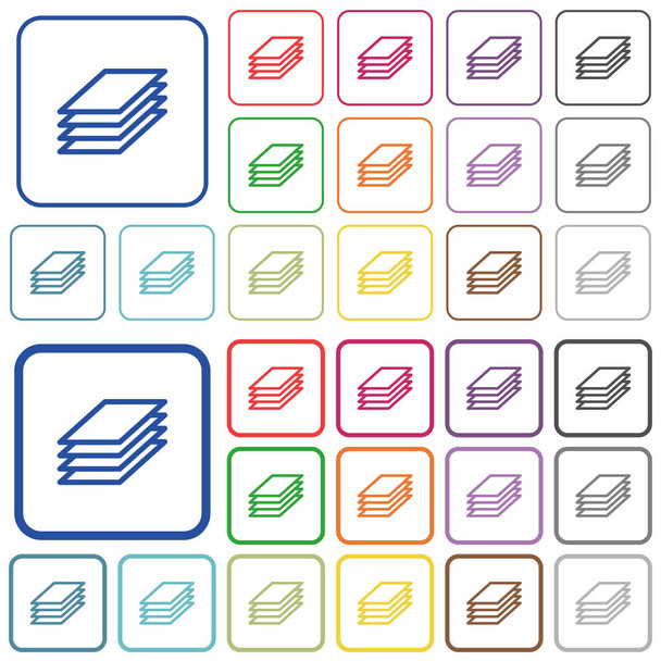 Afdrukken papieren geschetst egale kleur pictogrammen - Vector, afbeelding