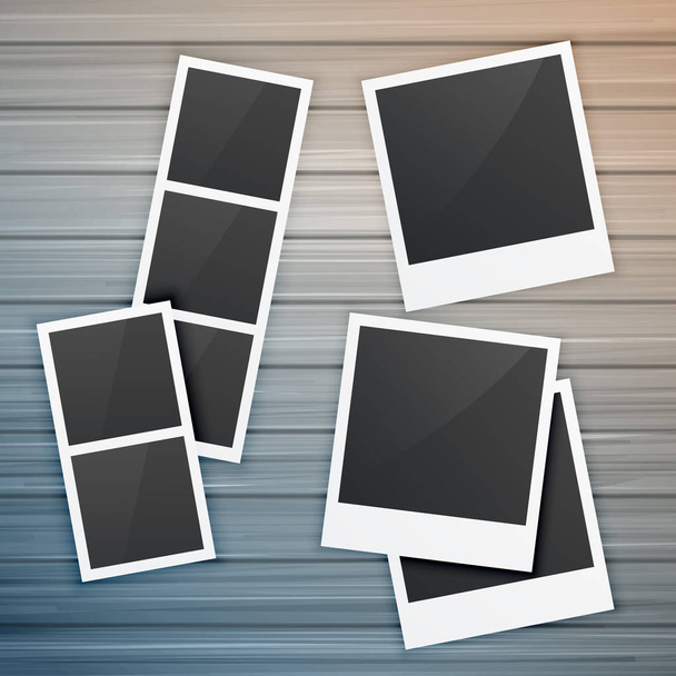 photo frames collection on wooden background - Vector, Image