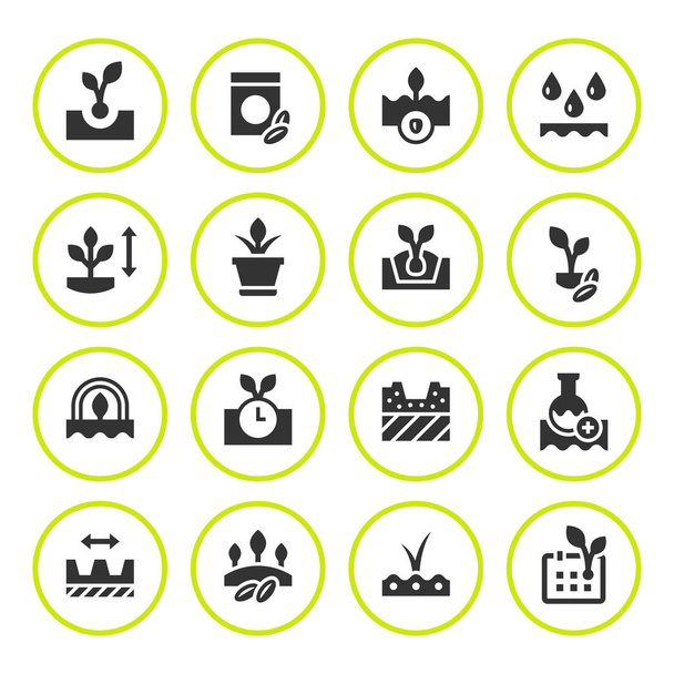 Set round icons of seed and seedling - Vector, Image