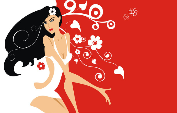 Beautiful woman on a floral background - Vector, imagen
