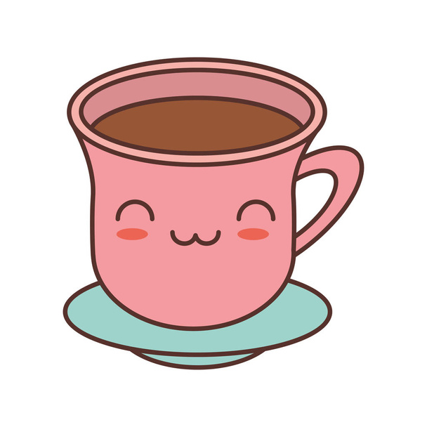 kawaii pink cup beverage with plate - Вектор, зображення