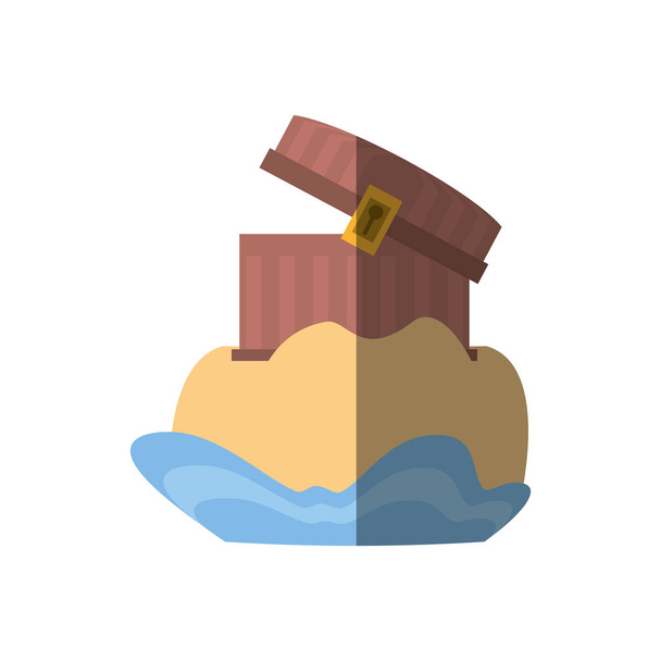 chest pirate wooden golden treasure sand shadow - Vector, Image