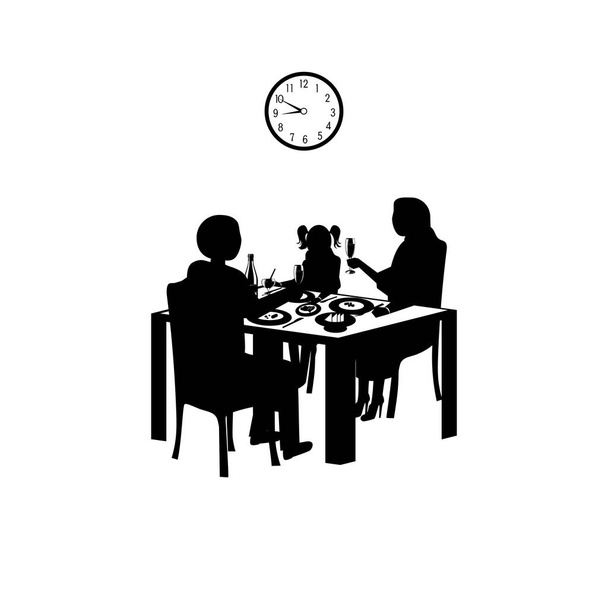白と黒の家族の夕食のための時間 - ベクター画像