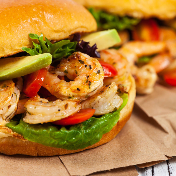 Homemade Shrimp Burgers. Selective focus. - Photo, Image