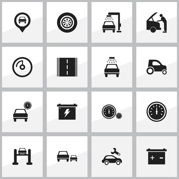 Ensemble de 16 icônes de trafic modifiables. Comprend des symboles tels que batterie, automobile, lavage de véhicule et plus encore. Peut être utilisé pour le Web, mobile, interface utilisateur et infographie
. - Vecteur, image