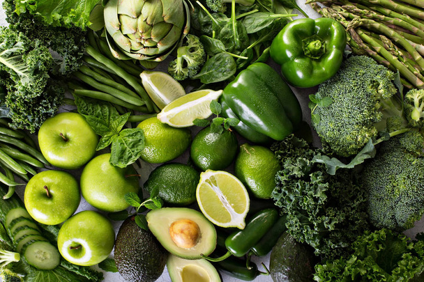 Variety of green vegetables and fruits - Foto, Imagem