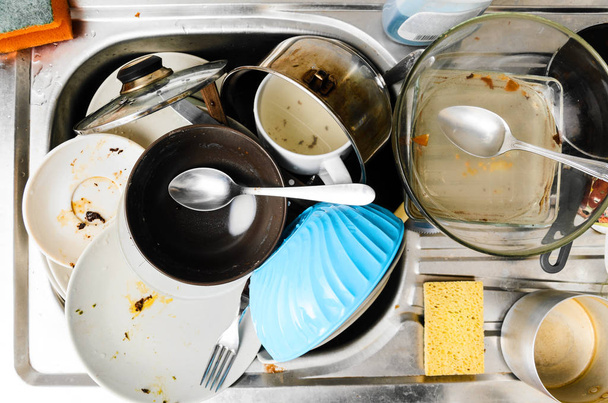 Dirty dishes in a sink - Foto, Imagem