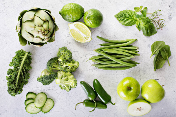 Variety of green vegetables and fruits - Valokuva, kuva