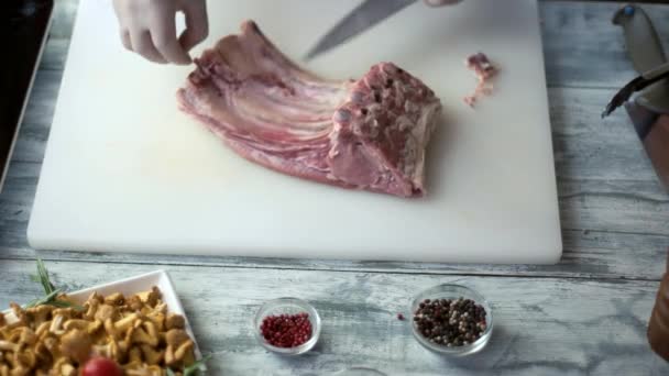 Chefs hands and raw meat. - Felvétel, videó