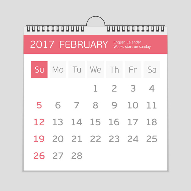 2017 modello di calendario febbraio
. - Vettoriali, immagini
