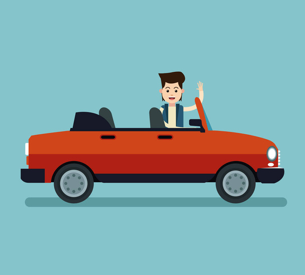 young man happy stylish with convertible car sport - Vector, Image