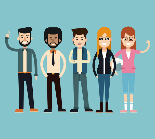 group fashionable people happy standing - Vector, Image