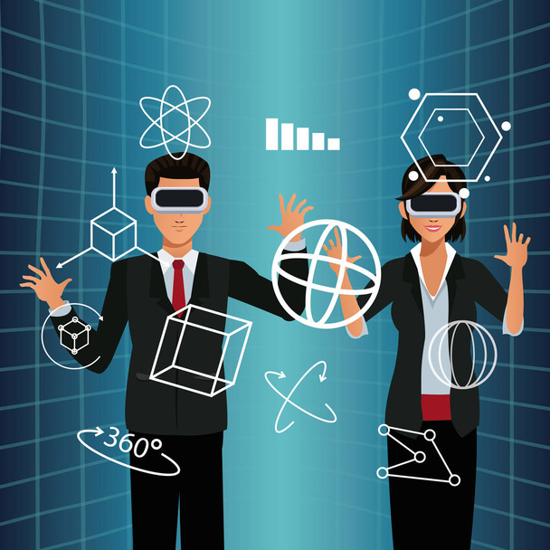 couple business vr glasses 3d display - Vector, Image