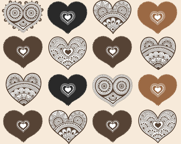 Valentines seamless pattern with lace hearts. Mehndi style - Διάνυσμα, εικόνα