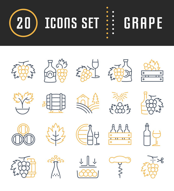 Set vecteur ligne plate icônes raisin
  - Vecteur, image