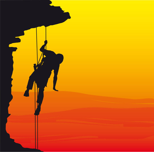 Climber on the rock by the sunrise - Vector, Image