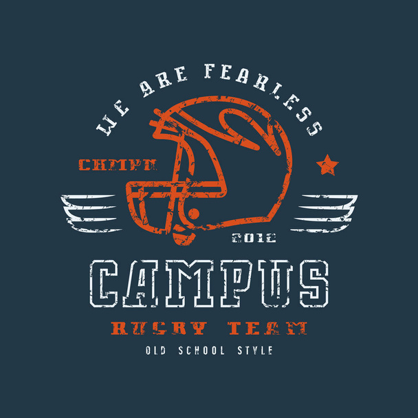 Distintivo della squadra del campus di rugby con texture squallida
  - Vettoriali, immagini