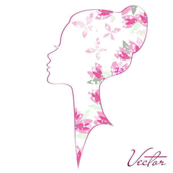 Vector vrouw silhouet met bloesem en glans - Vector, afbeelding