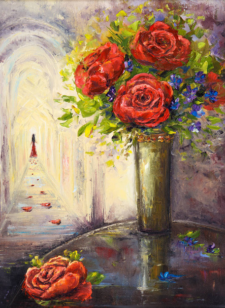 Róże i Kobieta - Zdjęcie, obraz