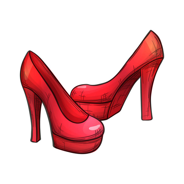 Colorful sketch red high-heeled shoes - Vector, Image