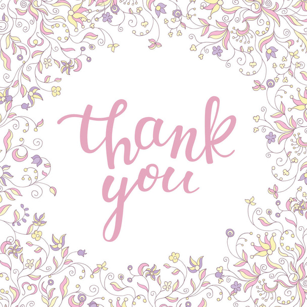 floral frame soft colors and hand lettering thank you - Vector, Imagen