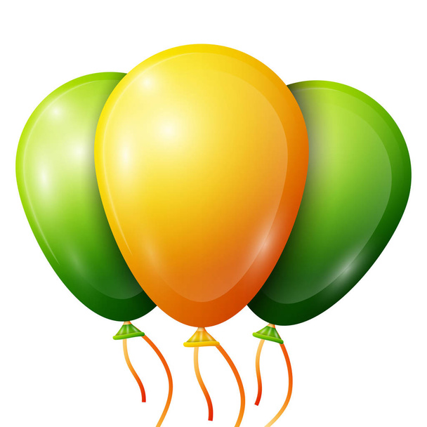 realistische grüne, gelbe Luftballons mit Bändern auf weißem Hintergrund. Vektor-Illustration von glänzenden bunten Hochglanzballons - Vektor, Bild