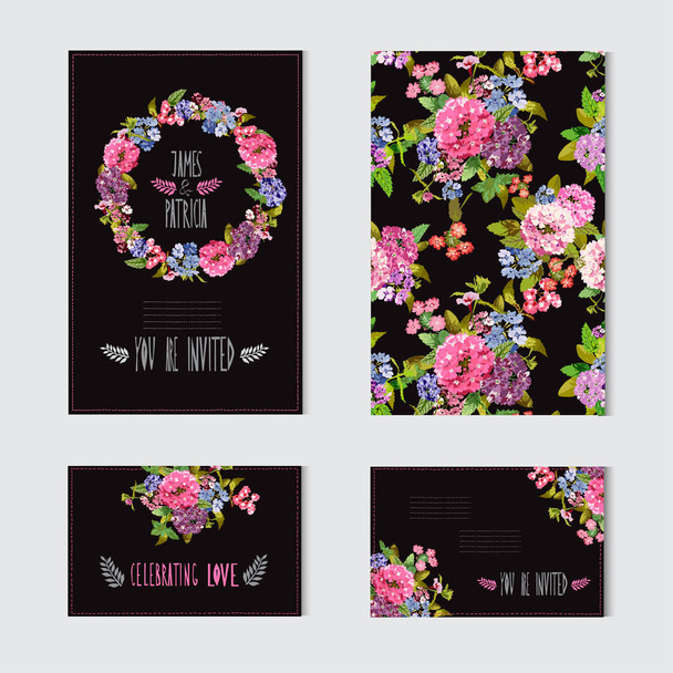 σύνολο floral κάρτες - Διάνυσμα, εικόνα