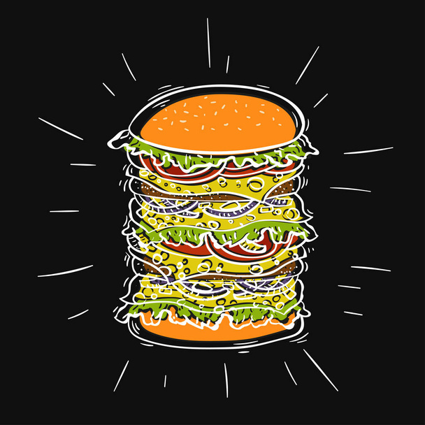 Big cartoon burger on blackboard - Vector, Image
