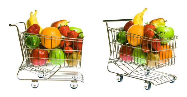Shopping Cart With Fruit - Fotoğraf, Görsel