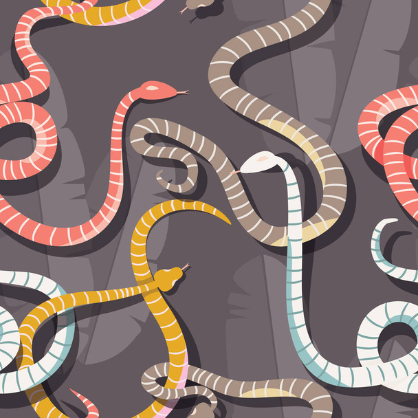 Modèle sans couture avec des serpents de la forêt tropicale rayés entrelacés colorés
 - Vecteur, image