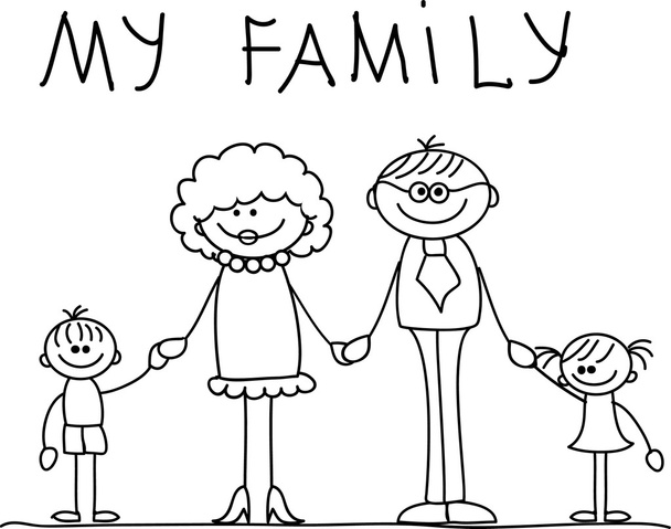 szczęśliwą rodzinę, trzymając się za ręce i uśmiechając się - Wektor, obraz
