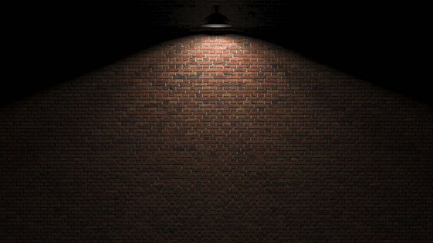 Donkere muur met lamp boven 3D-rendering - Foto, afbeelding