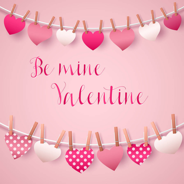 Happy Valentines Day Greeting Card with Hearts Garland. Vector illustration - Vektör, Görsel