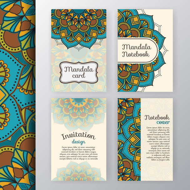 Set of vintage invitation and background design with Mandala  - Vector, Image