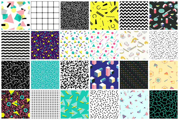 Abstract seamless patterns 80s-90s styles. - Vector, Image