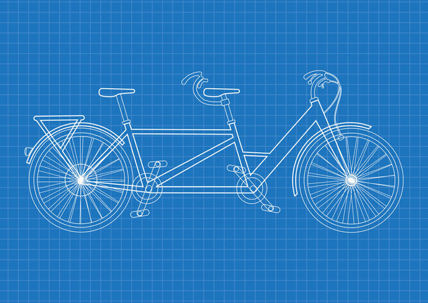 フラット スタイルのタンデム自転車の青写真 - ベクター画像