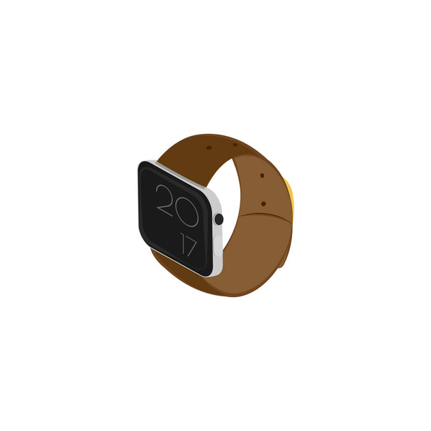 Smart watch showing time. Brown strap. Vector. Isometry. - Vector, Image