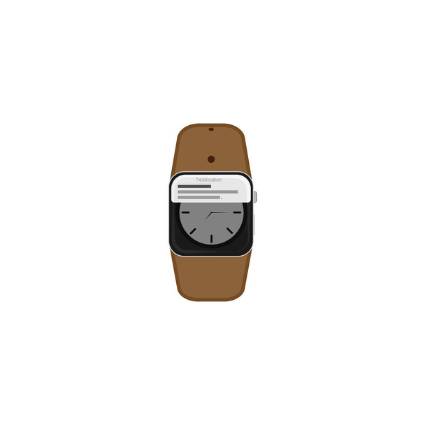 Smart watch showing notification. Brown belt. Vector. - Vector, afbeelding