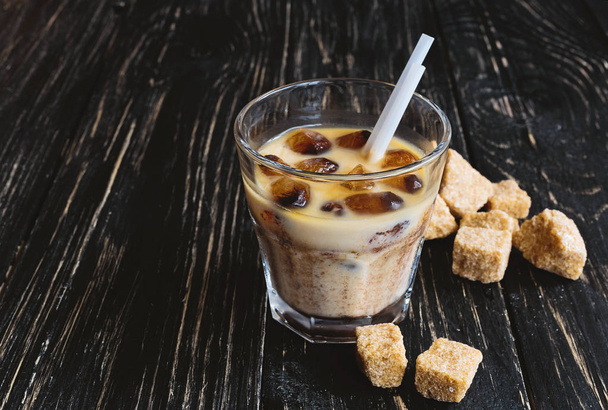 Milk with ice coffee and cane sugar - Foto, Imagem