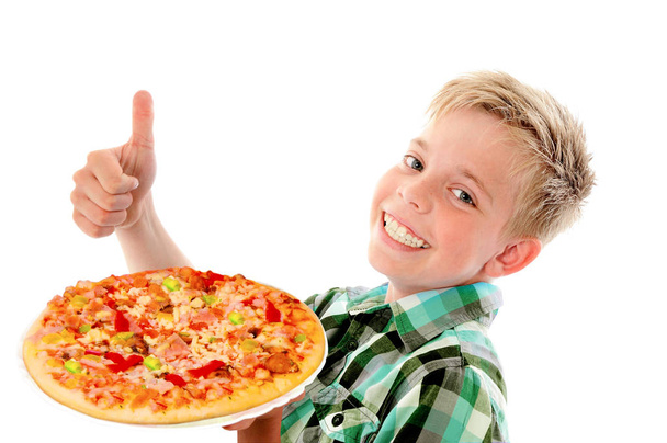 Little boy preparing homemade pizza - Φωτογραφία, εικόνα