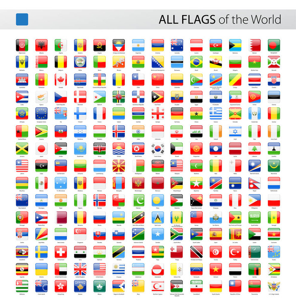 Alle World Square Glossy Vector vlaggen - collectie - Vector, afbeelding