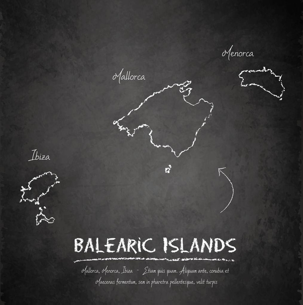 Balearic Islands, Mallorca, Menorca, Ibiza map blackboard chalkboard vector - Vector, Image
