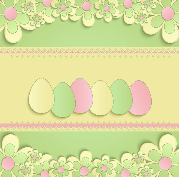 Happy easter flowers egg spring 3D green yellow raster - Photo, Image