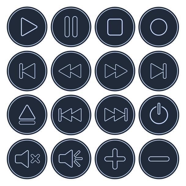 Player buttons set media icons. Vector. - Вектор,изображение