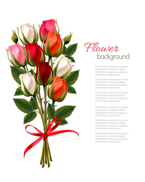 Šťastný Valentýna krásné pozadí s růžemi a červené ri - Vektor, obrázek
