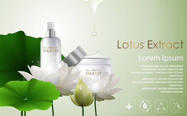 Lotus cosmetic ads template and moisturizing cosmetic products - Vector, Image