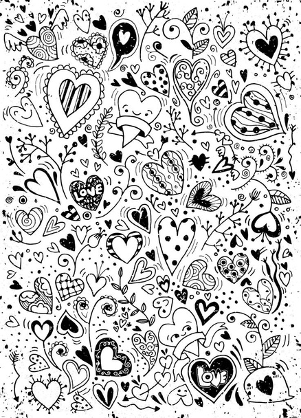 sketchy love and hearts doodles, vector illustration - Vector, Image