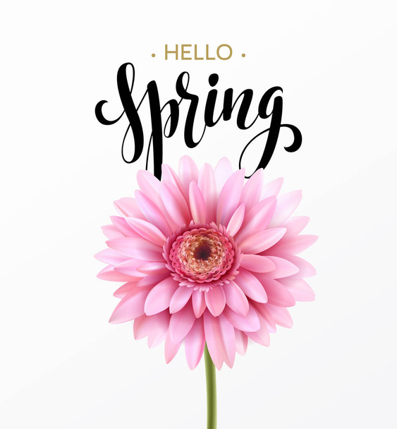 Gerbera kwiat tło i napis Przywitaj wiosnę. Ilustracja wektorowa - Wektor, obraz