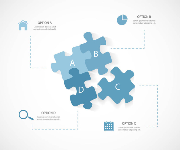 moderne Business-Infografik Puzzle 4 Optionen - Vektor, Bild